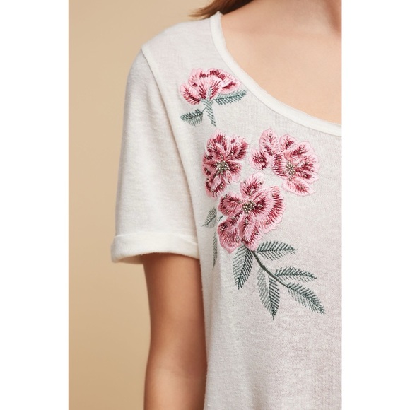 NWT Anthropologie Embroidered Linen Floral Top White Pink Size Small - Picture 16 of 16